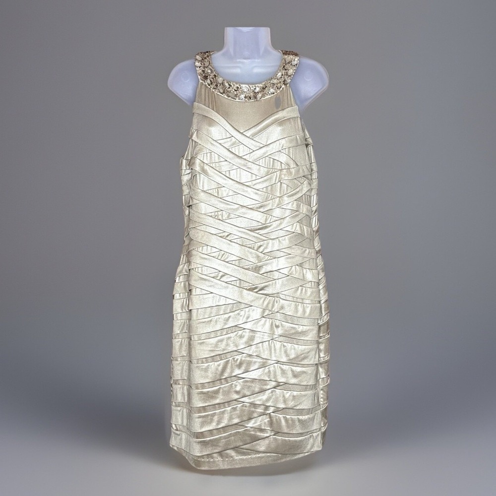 KM Collections Milla Bell Gold Bandage Cocktail Dress 12 Embellished Neck Halter